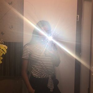 White black striped tee front tie